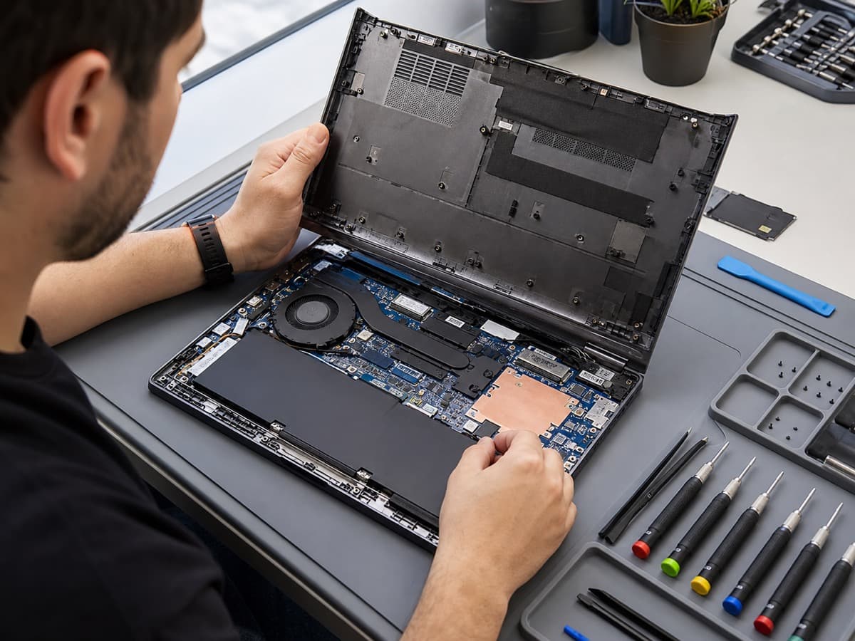 Laptop Repair Edmonton Laptop Repair in Edmonton — opened laptop hardware repair on an anti-static mat.
